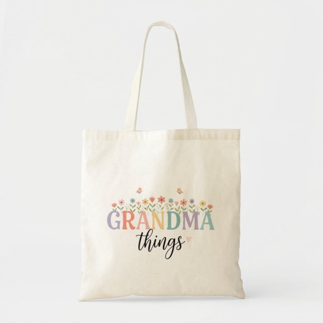 Grandma Things Floral Tote Bag - Personalized Gran (Front)