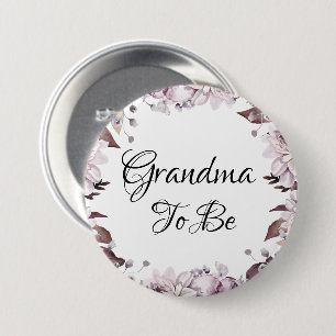 Grandma to be Autumn Elegant Purple Flowers  3 Inch Round Button