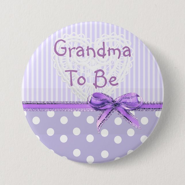Grandma to be Baby Shower Button: Purple Bow 3 Inch Round Button (Front)