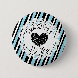 Grandma to be blue black Heart Baby Shower Button