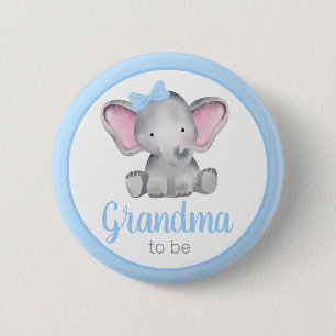 Grandma To Be Blue Elephant Boy Baby Shower Button