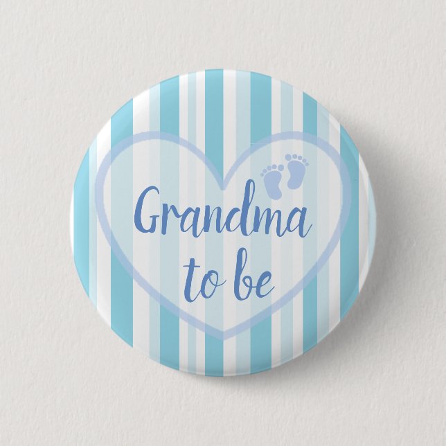 Grandma to be Blue Footprints Baby Shower Button (Front)