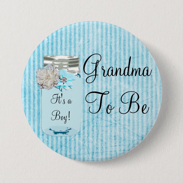 Grandma to be Blue Mason Jar Rustic Shabby Button (Front)