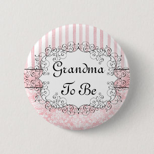 Grandma To Be Button - Damask & Stripes Pink