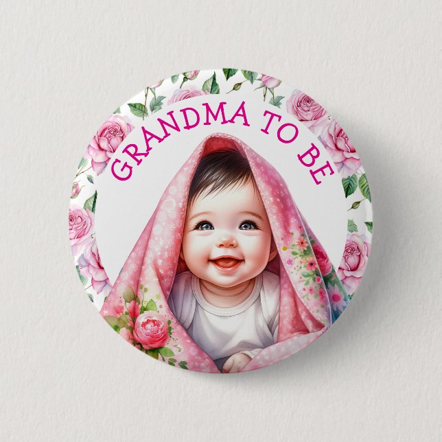 Grandma To Be | Floral Baby Shower 2 Inch Round Button (Front)