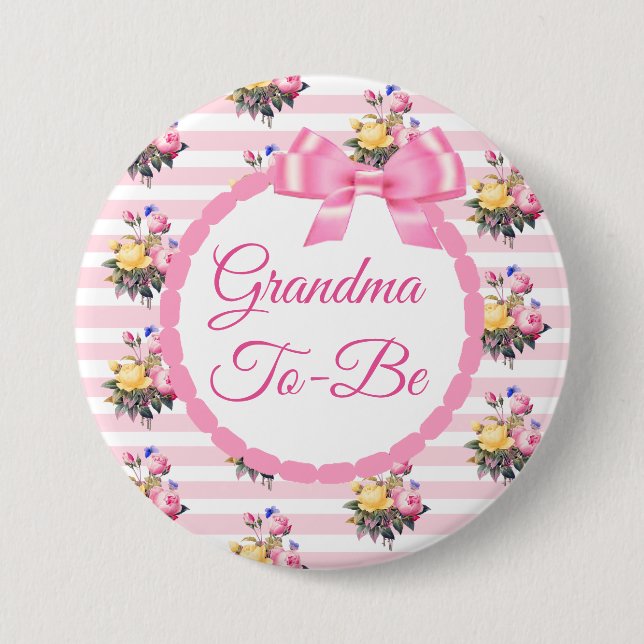 Grandma to be Floral Chic Roses Button (Front)