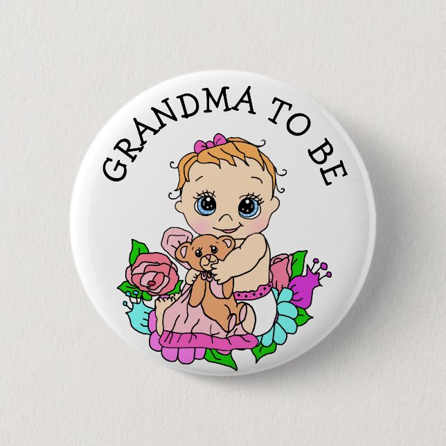 Grandma To Be Girl's Baby Shower 2 Inch Round Button (Front)