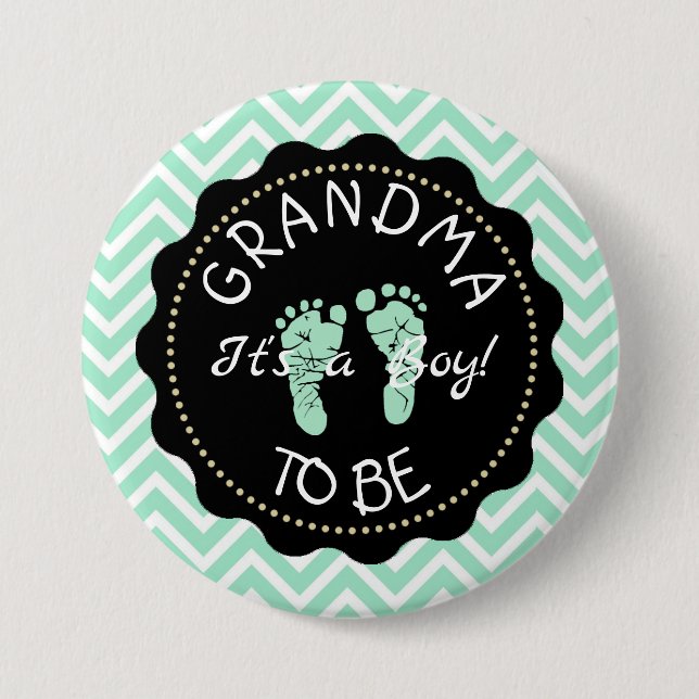 Grandma to be   Green Chevron Baby Shower button (Front)