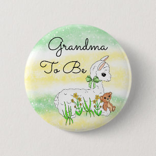 Grandma To Be Llama with Teddy Bear 2 Inch Round Button