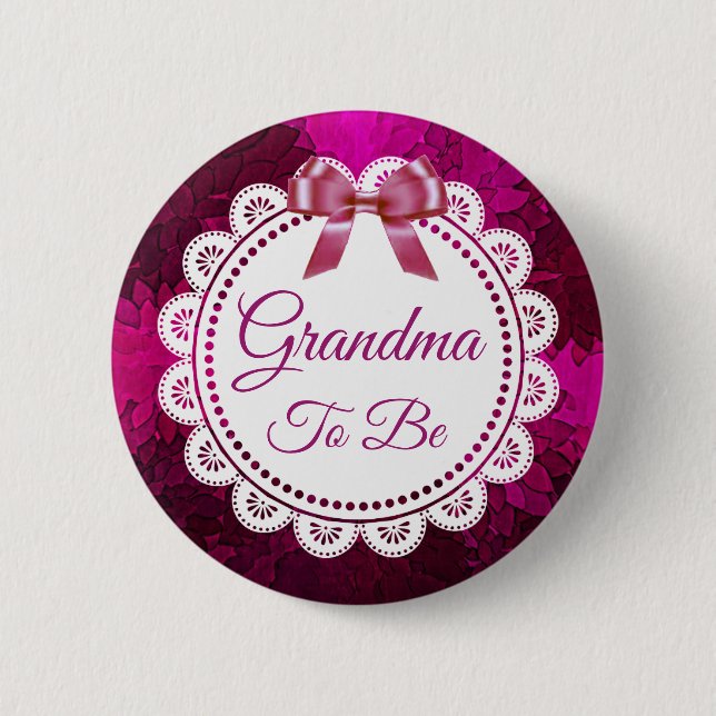 Grandma to be Magenta Bow Baby Shower button (Front)