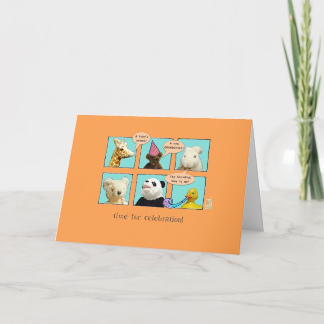 Grandma-to-be New Baby Animals in Windows Card (Front)