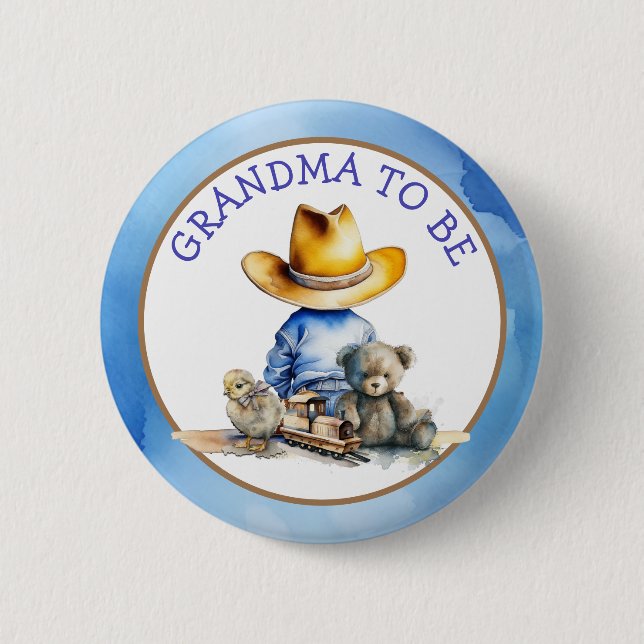 Grandma to Be of a Lil' Cowboy | Baby Shower 2 Inch Round Button (Front)