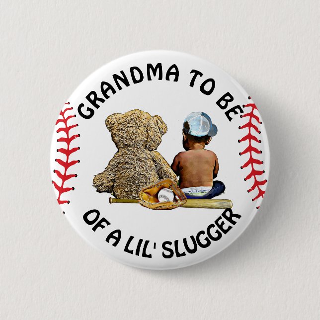 Grandma to Be of a Lil Slugger Baby Shower Button (Front)