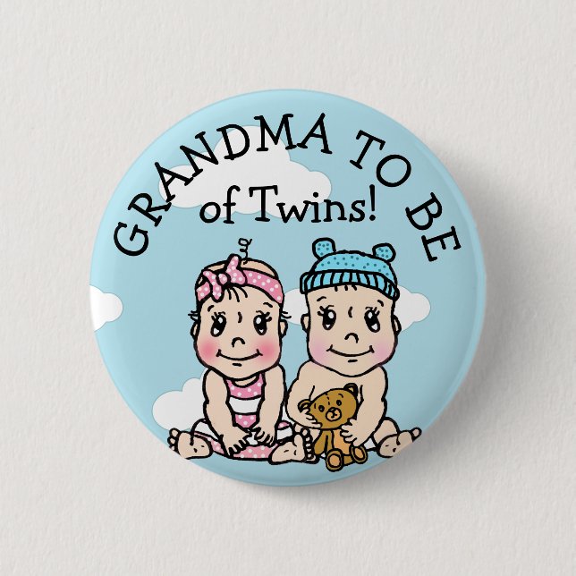 Grandma to be of Twins, Baby Shower Button (Front)