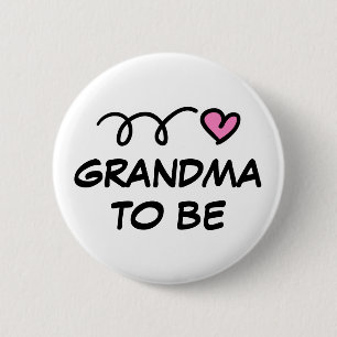Grandma to be pin button with pink heart
