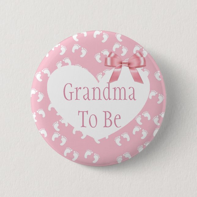 Grandma to be Pink Bow Baby Shower Button (Front)