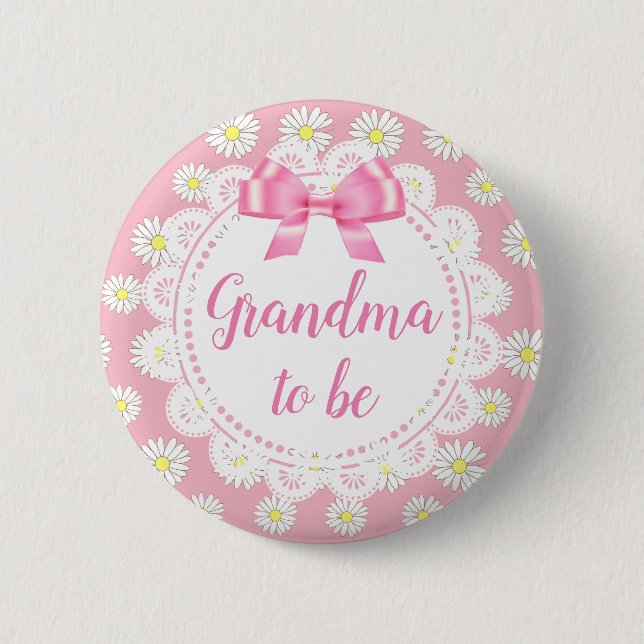 Grandma to be Pink Daisies Baby Shower Button (Front)