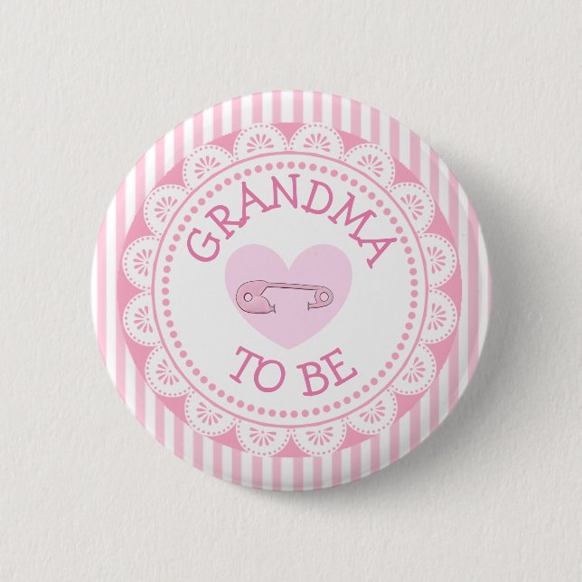 Grandma to Be Pink Heart Baby Shower Button (Front)
