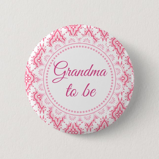 Grandma to be Pink Lacey Baby Shower Button (Front)