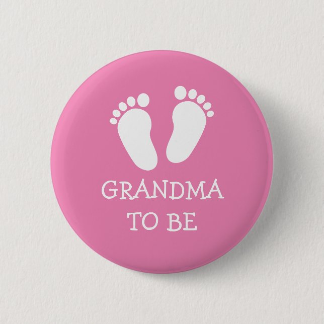 GRANDMA TO BE pink or blue baby footprints buttons (Front)