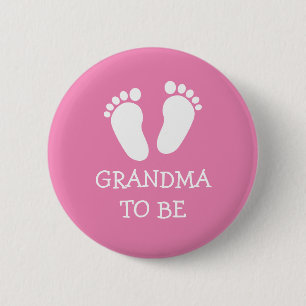 GRANDMA TO BE pink or blue baby footprints buttons