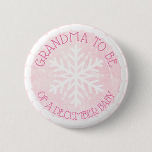 Grandma to be Pink Winter December Baby Button