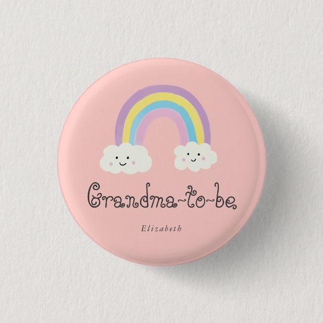  Grandma to be Rainbow Baby Shower Pastel Kawaii   1 Inch Round Button (Front)