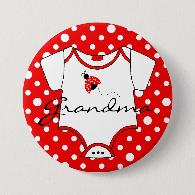 Grandma To Be Red and White Ladybug 3 Inch Round Button (Front)