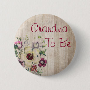 Grandma to be Rustic Flower Baby Shower Button