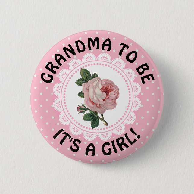 "Grandma To Be" Vintage Rose Baby Shower Button (Front)