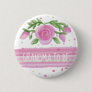 Grandma To Be Watercolor Pink Roses Baby Shower 2 Inch Round Button