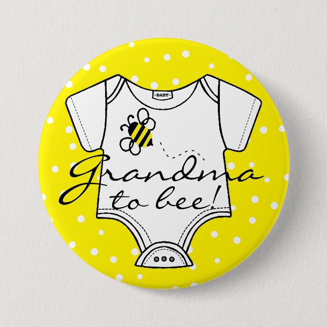 Grandma To Be Yellow Bee 3 Inch Round Button (Front)