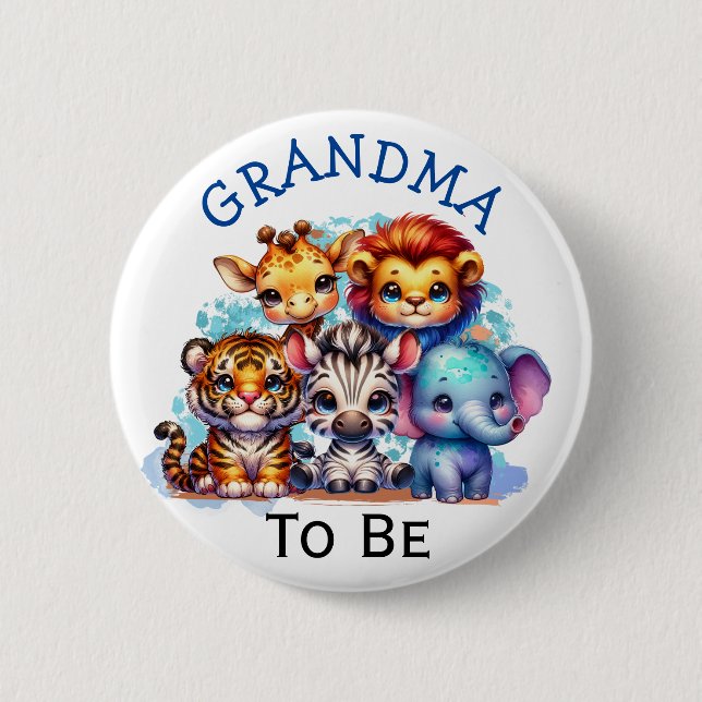 Grandma to be | Zoo Animals Baby Shower 2 Inch Round Button (Front)