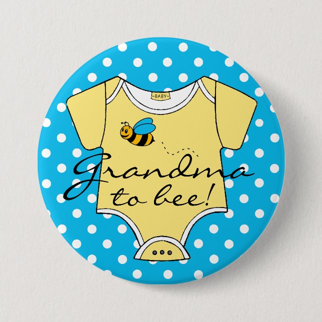 Grandma To Bee Blue and Yellow 3 Inch Round Button (Front)