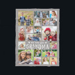 Grandma We Love You 19 Photo Collage Custom Colour Fleece Blanket<br><div class="desc">Create a modern, unique, photo keepsake blanket for a special grandmother utilizing this easy-to-upload photo collage template with 19 pictures in a variety of shapes and sizes with the title WE LOVE YOU GRANDMA in fancy calligraphy typography accented with hearts in your choice of colours (shown in white against grey)....</div>