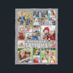Grandma We Love You 19 Photo Collage Custom Colour Fleece Blanket<br><div class="desc">Create a modern, unique, photo keepsake blanket for a special grandmother utilizing this easy-to-upload photo collage template with 19 pictures in a variety of shapes and sizes with the title WE LOVE YOU GRANDMA in fancy calligraphy typography accented with hearts in your choice of colours (shown in white against grey)....</div>