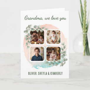 Grandma we love you 6 Photo Collage Eucalyptus Card