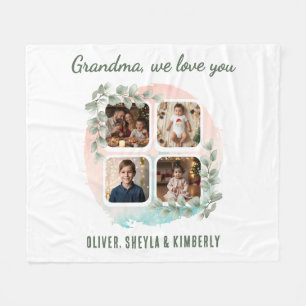Grandma we love you 6 Photo Collage Eucalyptus Fleece Blanket