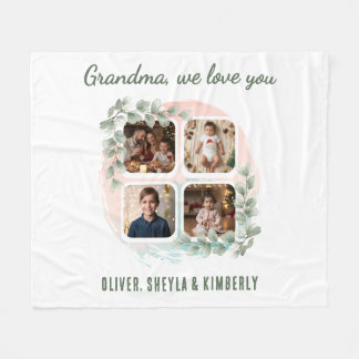 Grandma we love you 6 Photo Collage Eucalyptus Fleece Blanket