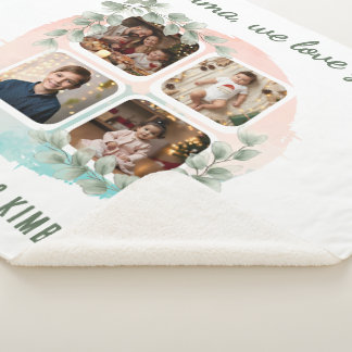 Grandma we love you 6 Photo Collage Eucalyptus Sherpa Blanket