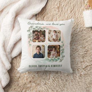 Grandma we love you 6 Photo Collage Eucalyptus Throw Pillow