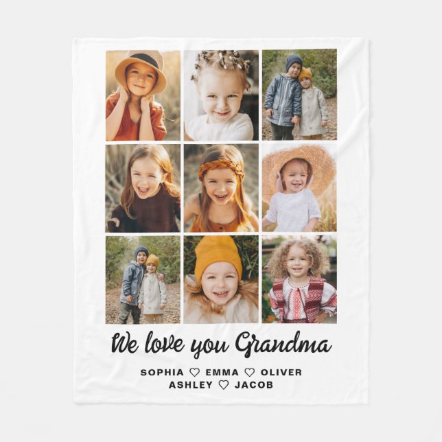 Grandma We love you 9 photo collage Fleece Blanket (Front)