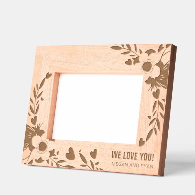 Grandma We Love You Floral Personalized Gift Etched Frames (Left)