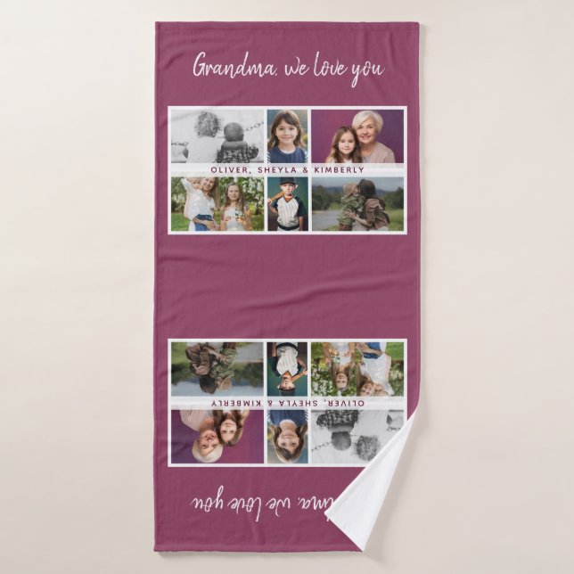 Grandma we love you Grandchildren 6 Photo Collage Bath Towel (Bath Towel)