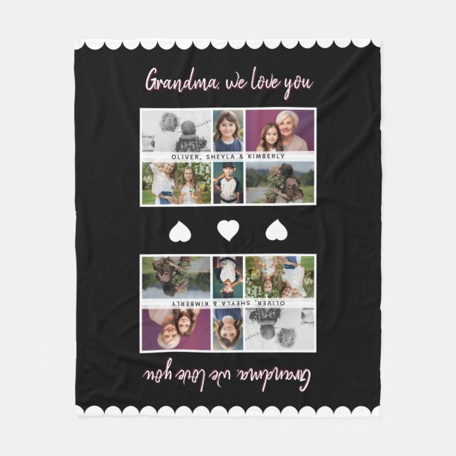 Grandma we love you Grandchildren 6 Photo Collage Fleece Blanket (Front)