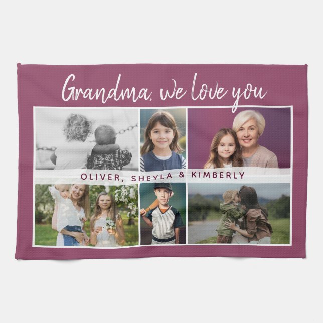 Grandma we love you Grandchildren 6 Photo Collage Kitchen Towel (Horizontal)