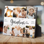 Grandma We Love you Hearts Modern 6 Photo Collage  Plaque<br><div class="desc">We love you Grandma! Cute, modern custom family photo collage plaque to show grandma how much she's loved. We love this hand lettered script design with heart flourishes, making this a heartfelt keepsake gift for a beloved grandparent. Personalize with 12 favourite pictures and your personal message and names. Available in...</div>