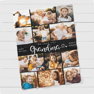 Grandma We Love you Hearts Modern Photo Collage Fleece Blanket