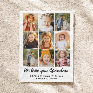 Grandma We Love you Hearts Modern Photo Collage Fleece Blanket