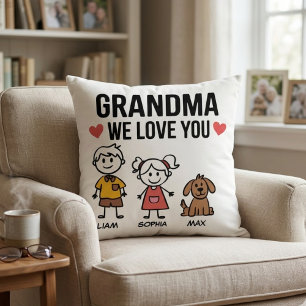 Grandma We Love You Kids Illustration Family Love Throw Pillow